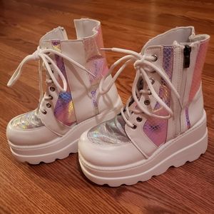 White Iridescent Platform Boots